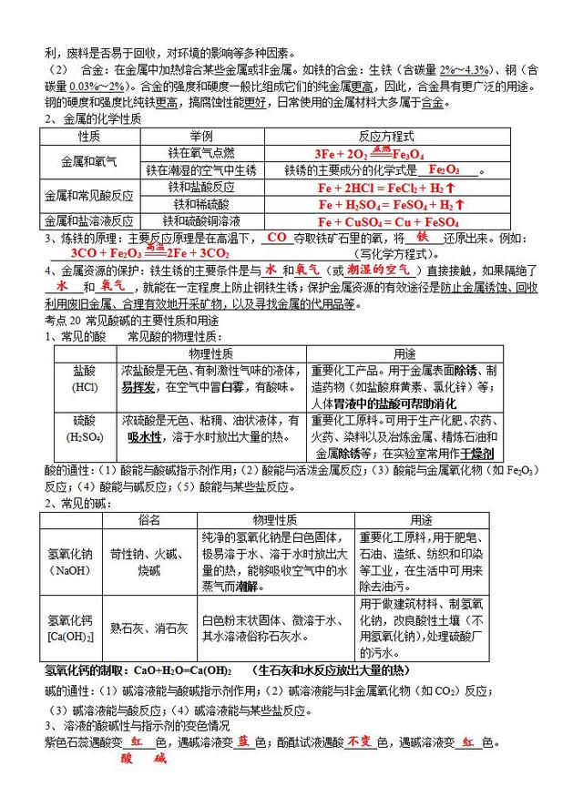 中考化学考前辅导资料