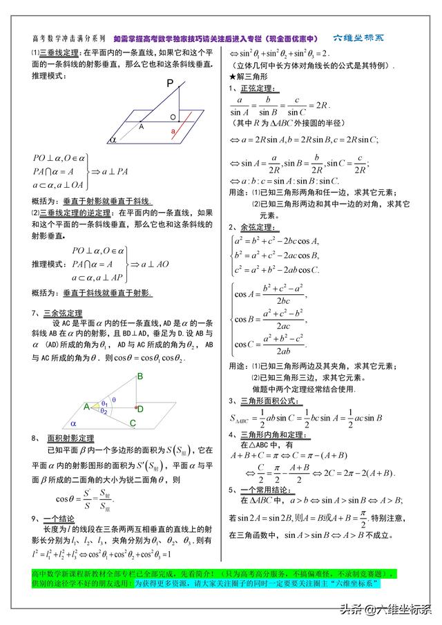 高考数学冲击满分系列：知识点归纳总结及必备公式大全