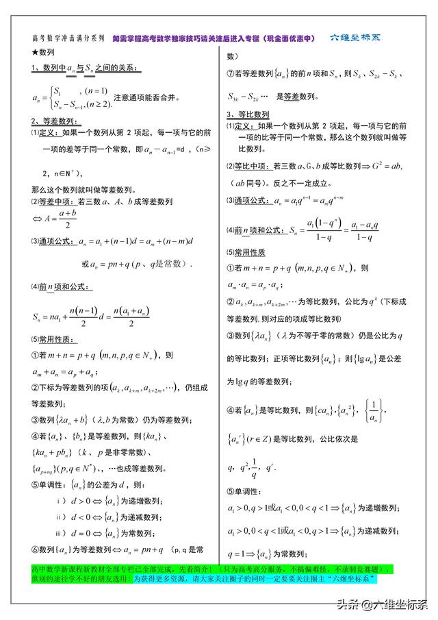 高考数学冲击满分系列：知识点归纳总结及必备公式大全