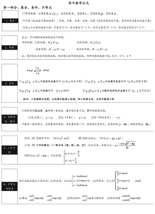 2021高考数学公式&概念汇总，做题不用再翻书