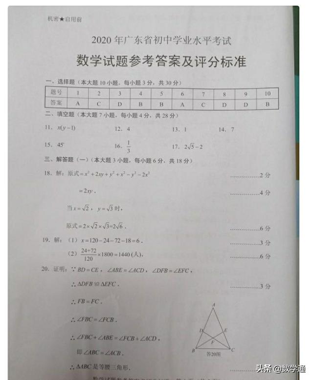 2020年广东中考数学真题,不少同学都说很难