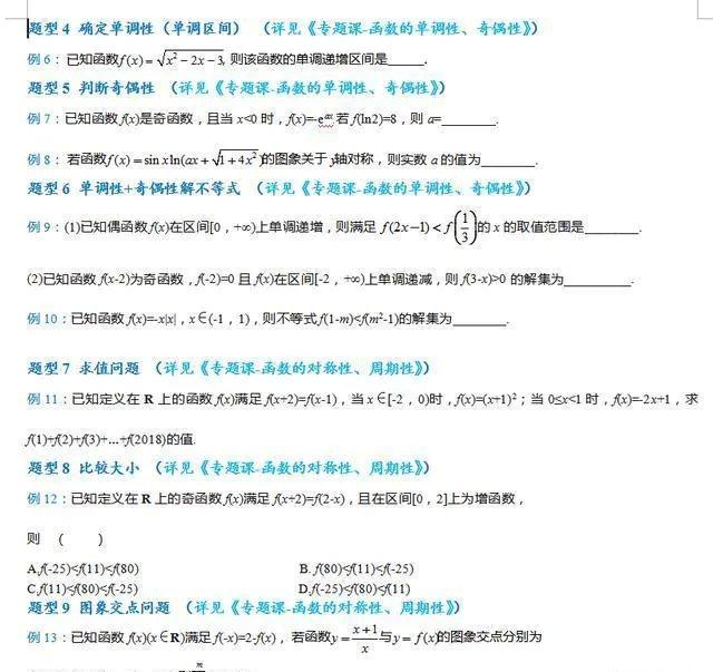 2020高考数学：分章节汇总题型资料，超全重点，家长打印给孩子