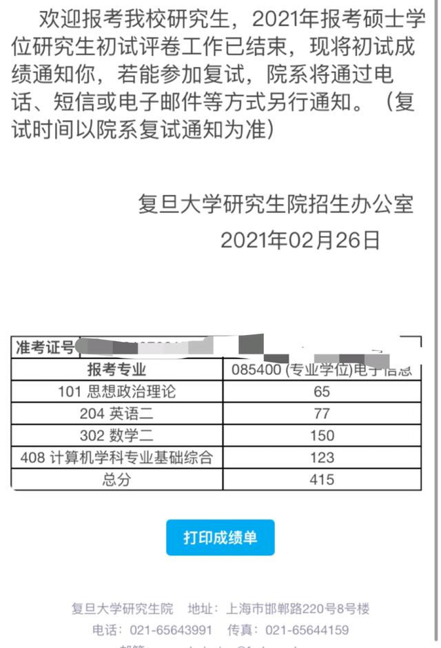 考研成绩出来了，都说今年难，一出成绩都400多分