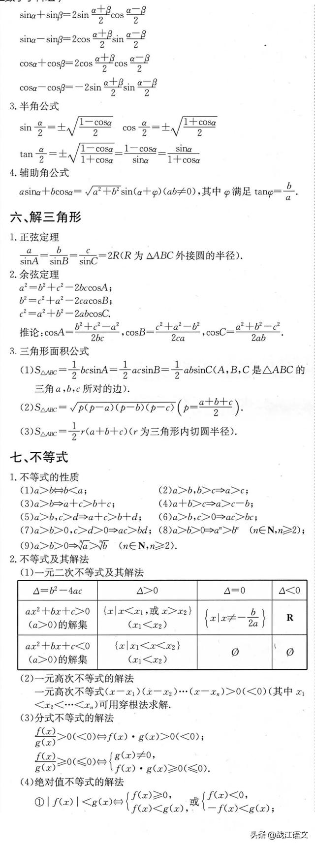 衡水中学数学组整理：高考数学必背公式