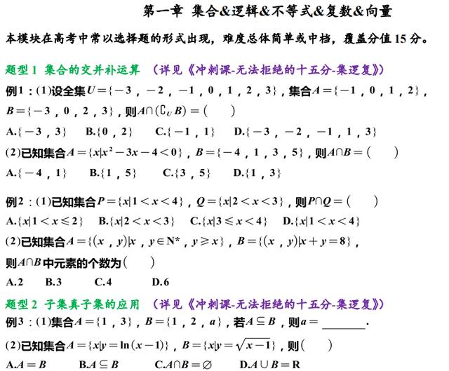 2021高考数学，50页必考题型清单，152个题型冲刺首选