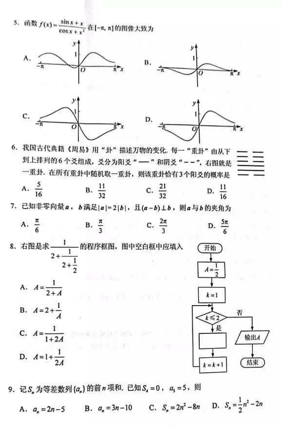 高考数学——2019年数学高考文理试卷及参考答案