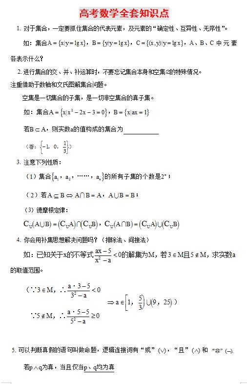 2021高考：最新版数学全套知识点，42页可打印，考前冲刺篇